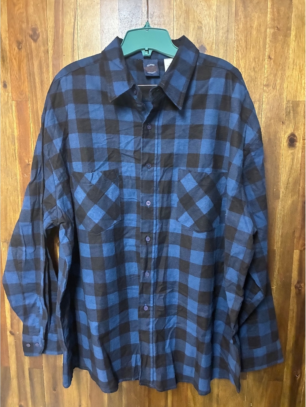 Vintage Saugatuck Mens 3X Blue Black Buffalo Plaid Flannel Shirt 90s Grunge